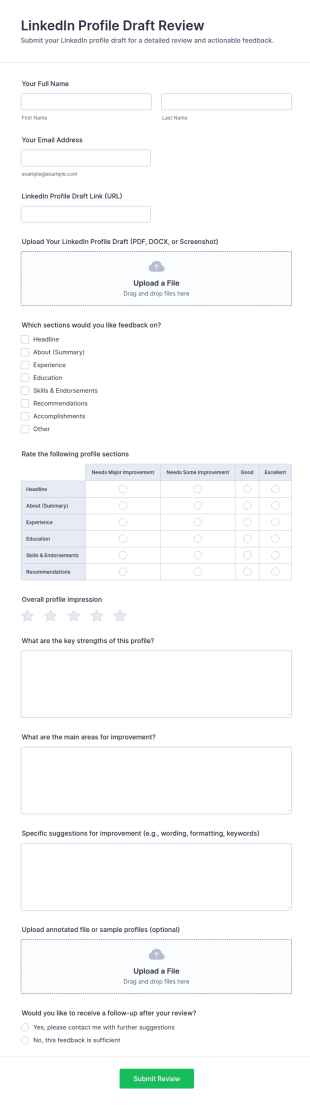 LinkedIn Profile Draft Review Form Template