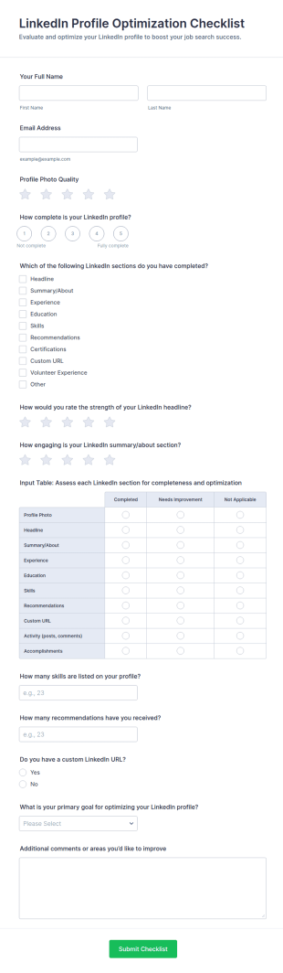 LinkedIn Profile Optimization Checklist Form Template
