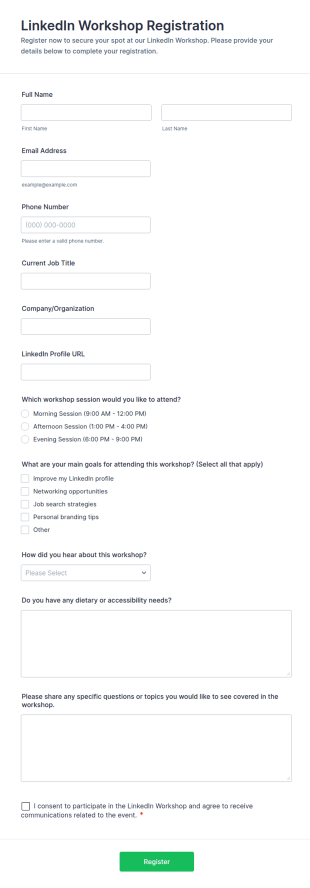 LinkedIn Workshop Registration Form Template