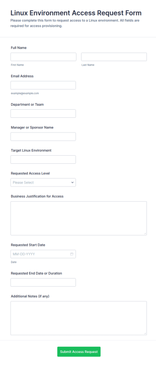 Linux Environment Access Request Form Template