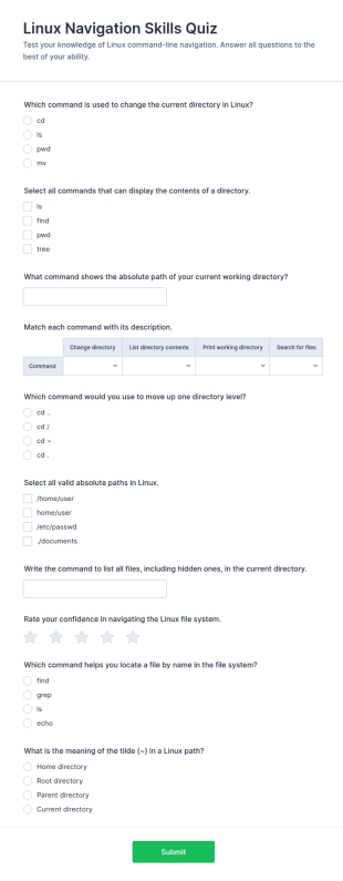 Linux Navigation Skills Quiz Form Template