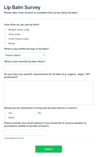 Lip Balm Survey Form Template