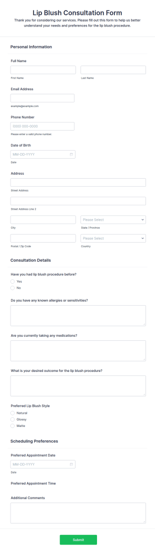 Lip Blush Consultation Form Template