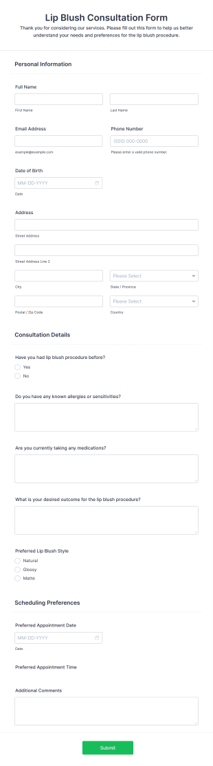 Lip Blush Consultation Form Template