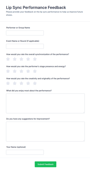 Lip Sync Performance Feedback Form Template