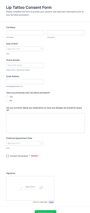 Lip Tattoo Consent Form Template