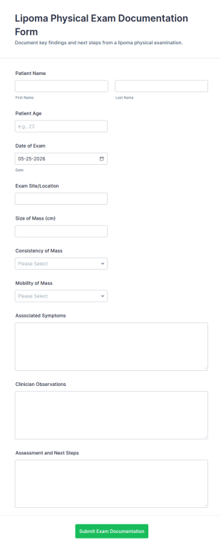 Lipoma Physical Exam Documentation Form Template