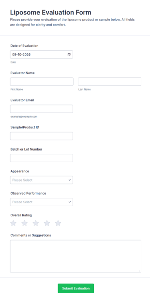 Liposome Evaluation Form Template