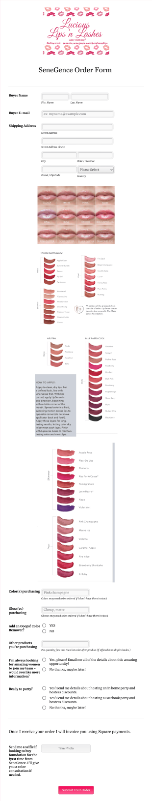Lipstick Order Form Template
