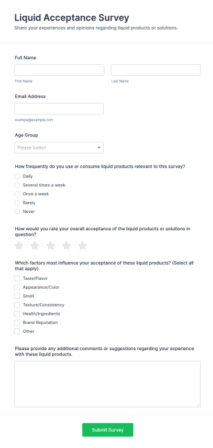 Liquid Acceptance Survey Form Template
