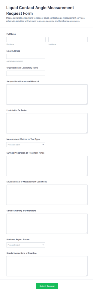Liquid Contact Angle Measurement Request Form Template