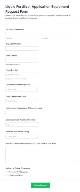 Liquid Fertilizer Application Equipment Request Form Template