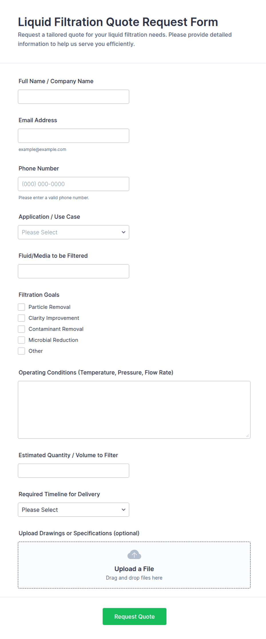 Liquid Filtration Quote Request Form Template | Jotform