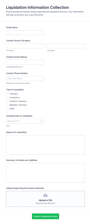 Liquidation Information Collection Form Template