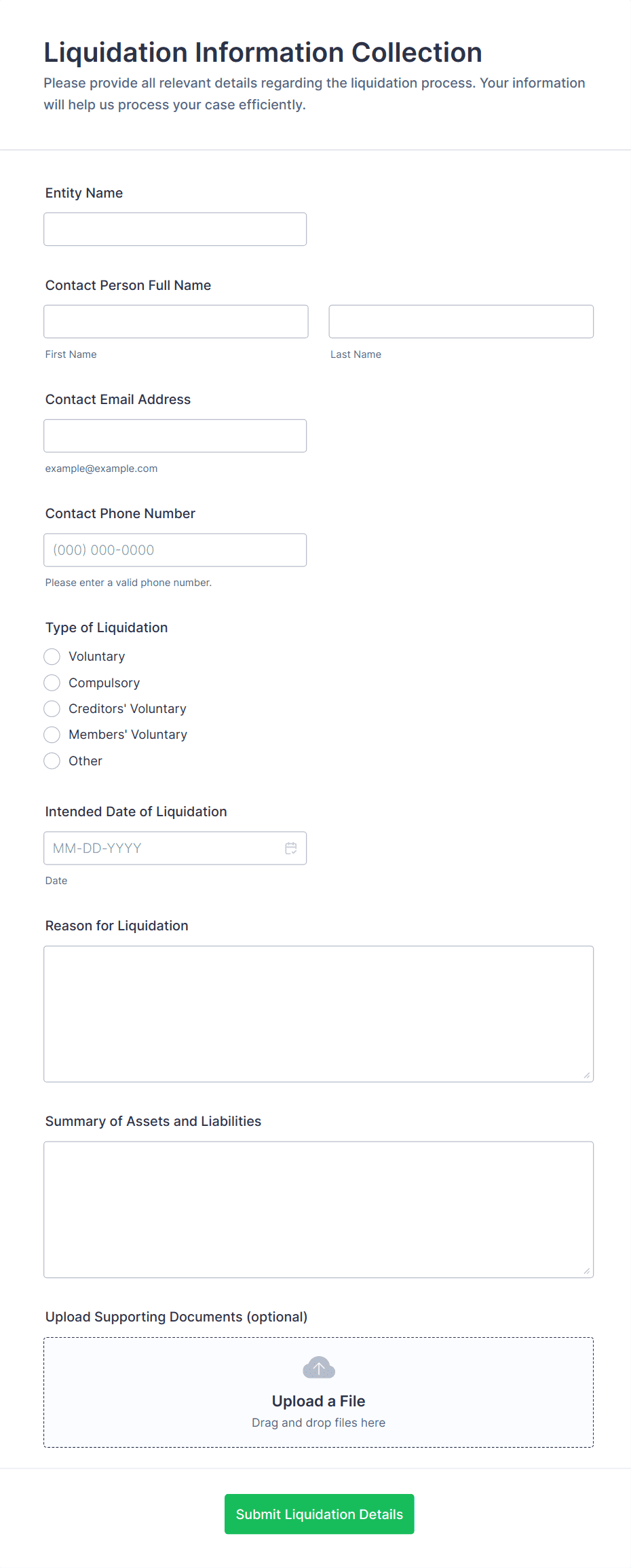 Liquidation Information Collection Form Template | Jotform