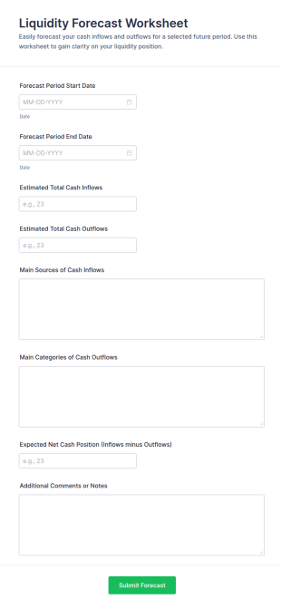 Liquidity Forecast Worksheet Form Template