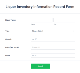 Liquor Inventory Information Record Form Template