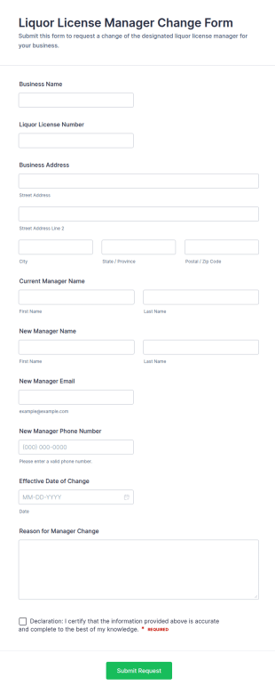 Liquor License Manager Change Form Template