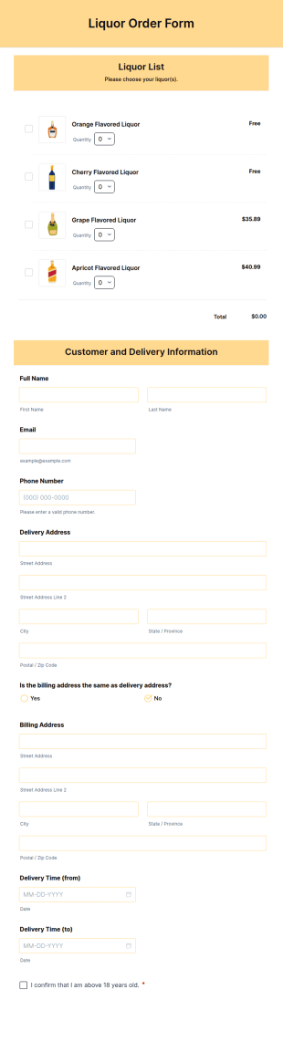 Liquor Order Form Template