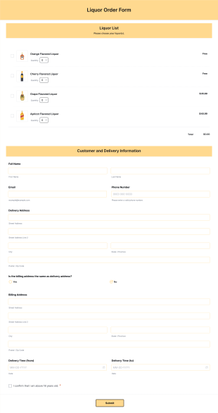 Liquor Order Form Template