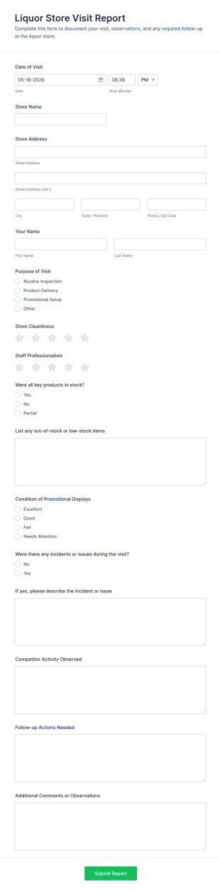 Liquor Store Visit Report Form Template
