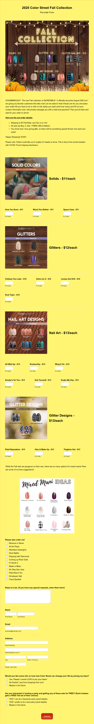 Lisa's Nail Shop Fall 2020 Collection Form Template