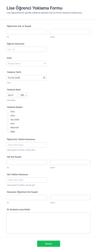 Lise Öğrenci Yoklama Form Şablonu