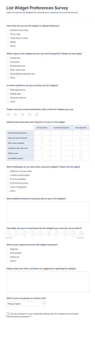 List Widget Preferences Survey Form Template