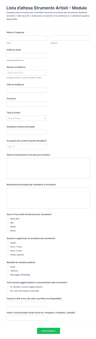 Lista D’attesa Per Strumenti Artistici