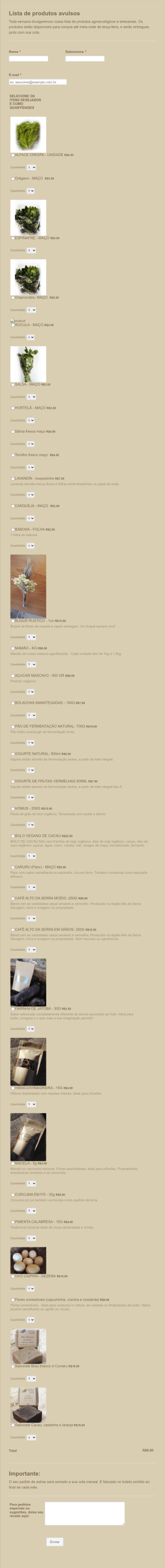 Lista De Produtos Orgânicos