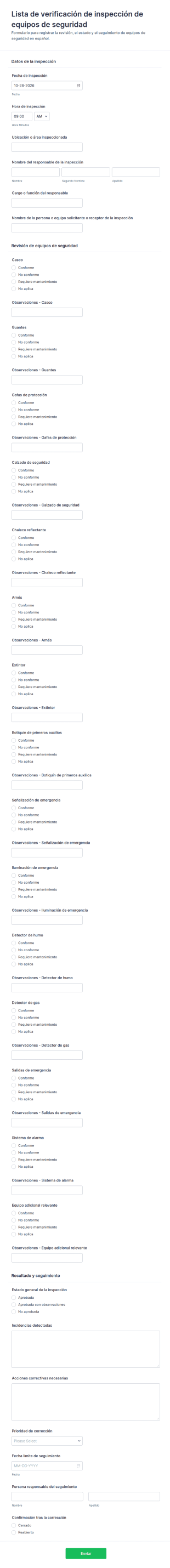 Lista De Verificación De Equipos De Seguridad