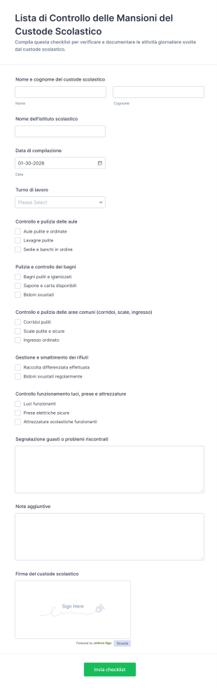 Lista Di Controllo Delle Mansioni Del Custode Scolastico