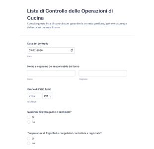 Lista Di Controllo Delle Operazioni Di Cucina