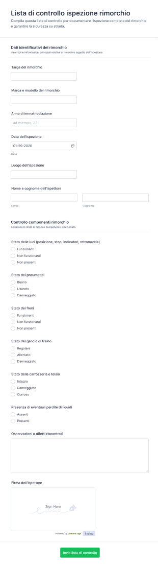 Lista Di Controllo Ispezione Rimorchio