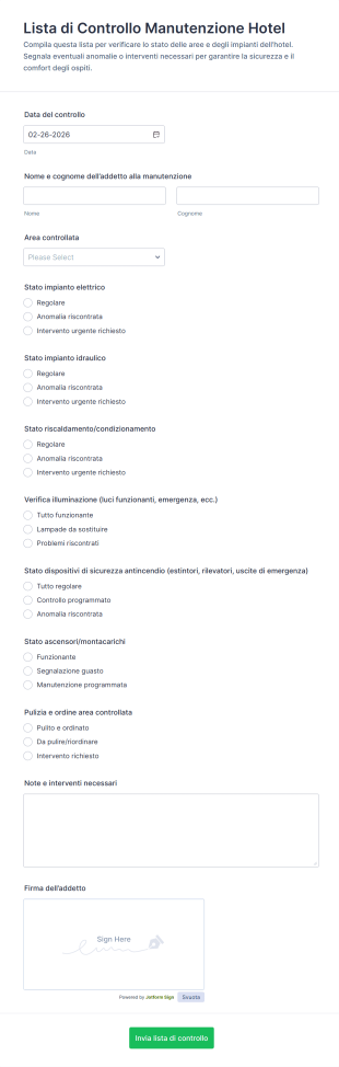 Lista Di Controllo Manutenzione Hotel