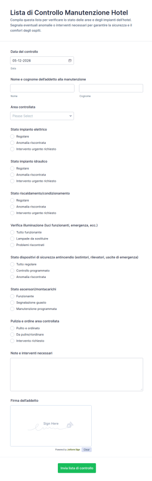 Lista Di Controllo Manutenzione Hotel