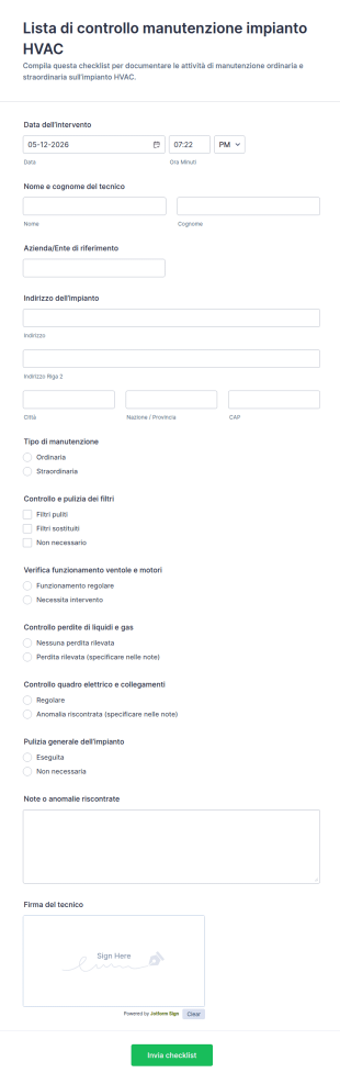 Lista Di Controllo Manutenzione HVAC Form 🛠️❄️