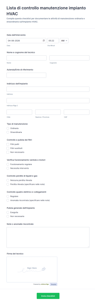 Lista Di Controllo Manutenzione HVAC Form 🛠️❄️