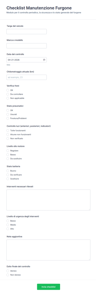 Lista Di Controllo Manutenzione Van