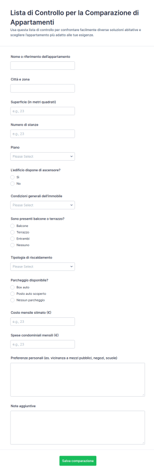 Lista Di Controllo Per Confronto Appartamenti Form