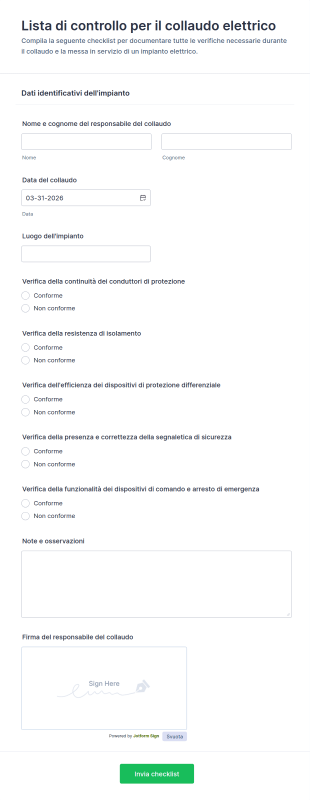 Lista Di Controllo Per Il Collaudo Elettrico