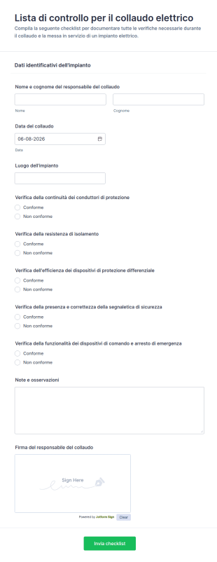 Lista Di Controllo Per Il Collaudo Elettrico