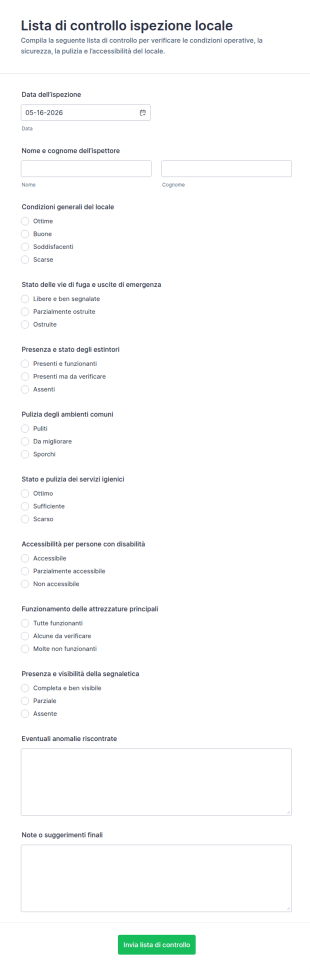 Lista Di Controllo Per Ispezione Del Locale Form