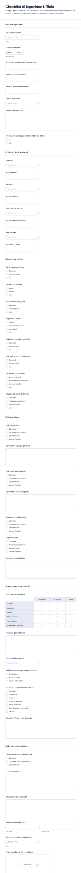 Lista Di Controllo Per Ispezione Ufficio