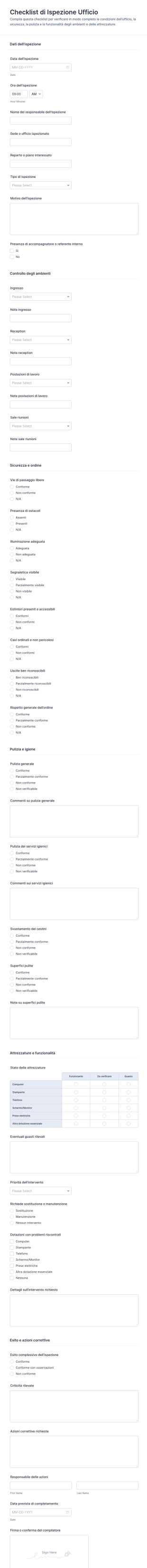 Lista Di Controllo Per Ispezione Ufficio