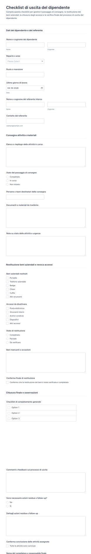 Lista Di Controllo Per La Conclusione Dell'Assunzione