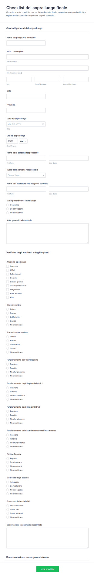 Lista Di Controllo Per La Revisione Finale Form