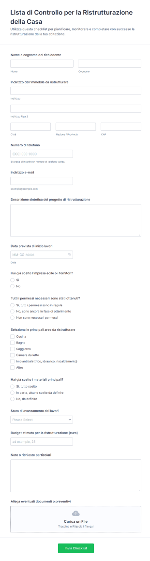 Lista Di Controllo Per La Ristrutturazione Della Casa