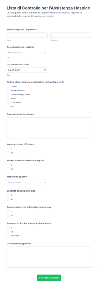 Lista Di Controllo Per L'Assistenza Hospice