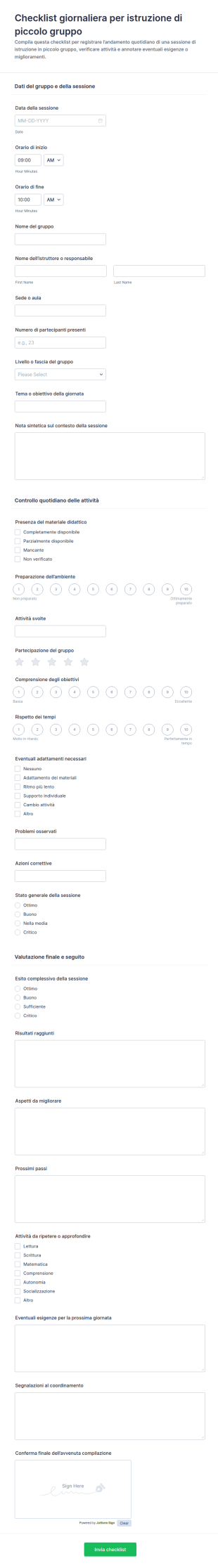 Lista Di Controllo Per Le Istruzioni Di Gruppo Piccolo